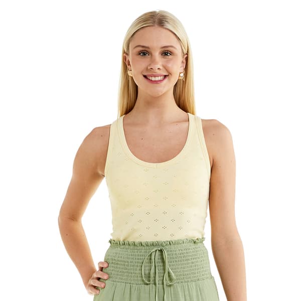 Juniors No Comment Pointelle Seamless Racer V-Neck Tank - image 