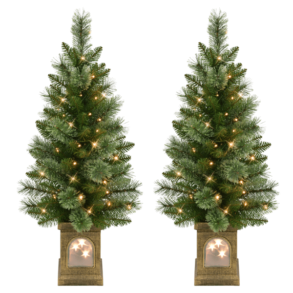 Puleo International Pre-Lit Potted Christmas Trees - Set of 2