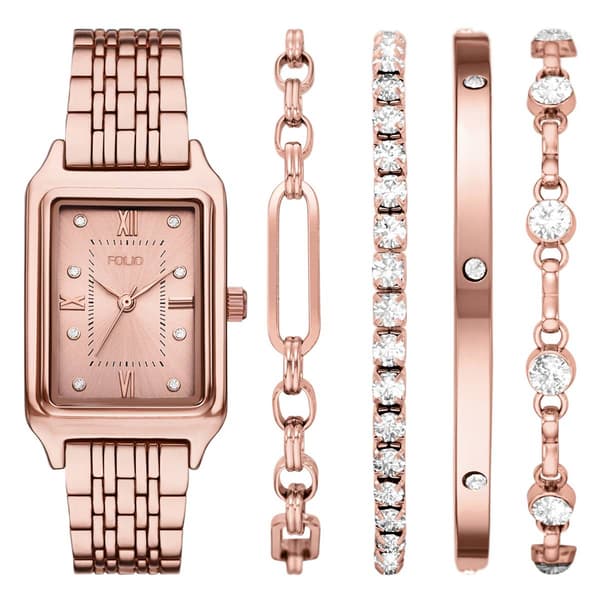 Womens Folio Gold-Tone Watch & Bracelet Set - FMDFL2085 - image 