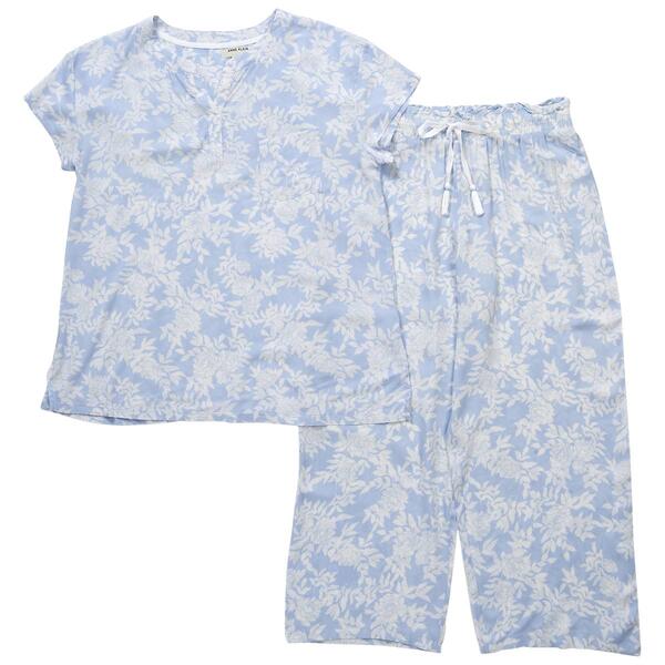 Womens Anne Klein Short Sleeve Floral Wide Leg Pants Pajama Set - image 