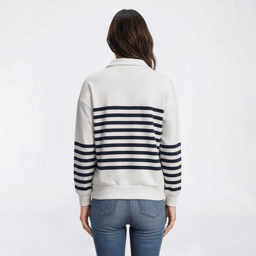 Womens Absolutely Famous Long Sleeve Stripe Zip Neck Sweater