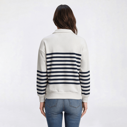 Womens Absolutely Famous Long Sleeve Stripe Zip Neck Sweater