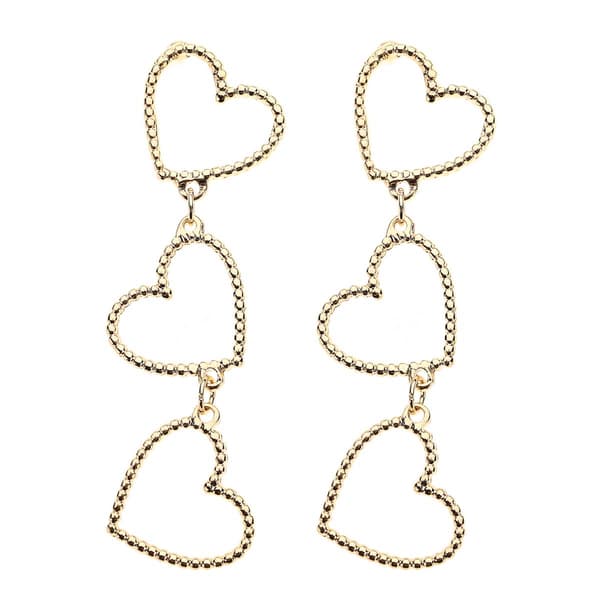 Ashley Gold-Tone 3-Tier Heart Dangle Earrings - image 