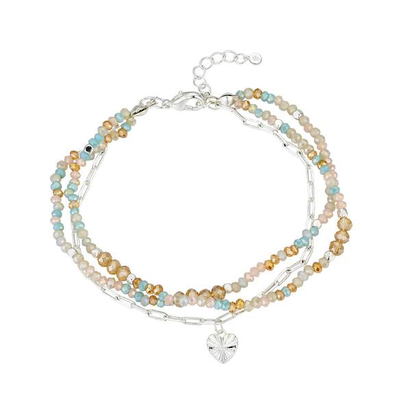 Shine Heart Link and Glass Bead Triple Strand Bracelet - image 
