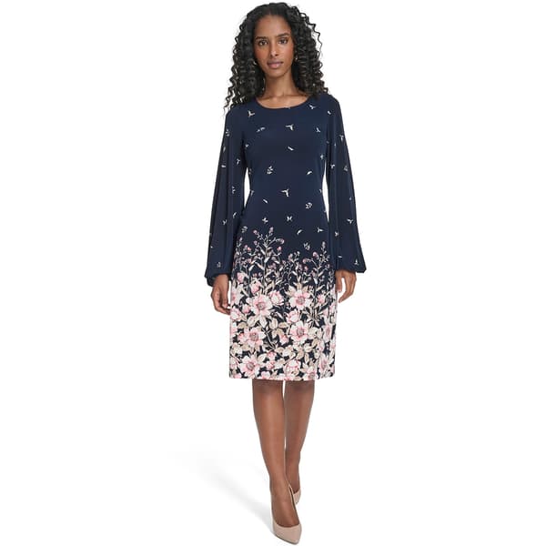 Womens Tommy Hilfiger Balloon Sleeve Floral Jersey Sheath Dress