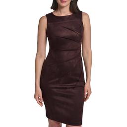 Womens Calvin Klein Sleeveless Crepe Solid Sunburst Sheath Dress