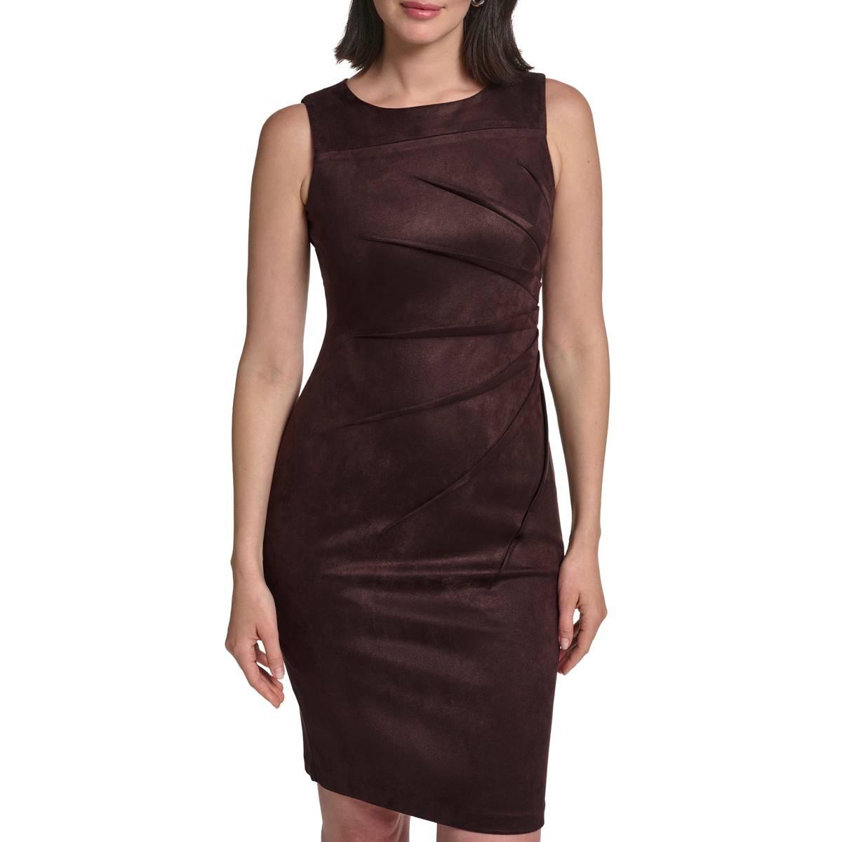 Womens Calvin Klein Sleeveless Crepe Solid Sunburst Sheath Dress