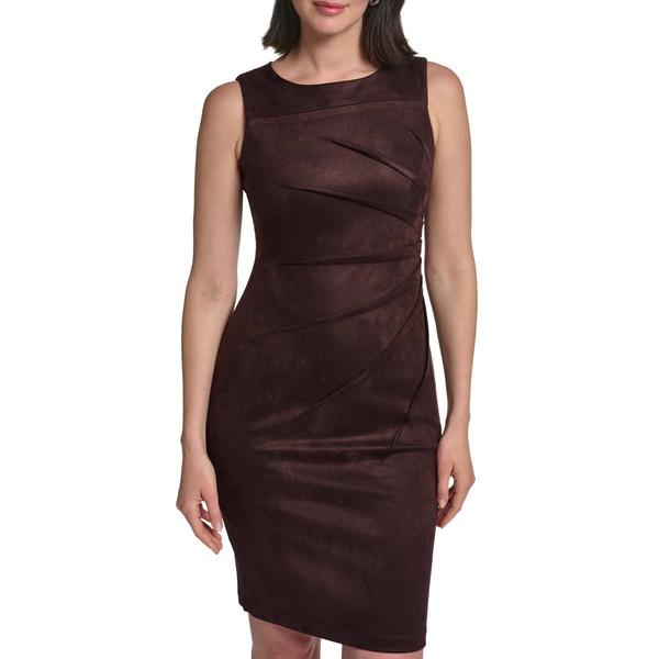 Womens Calvin Klein Sleeveless Crepe Solid Sunburst Sheath Dress
