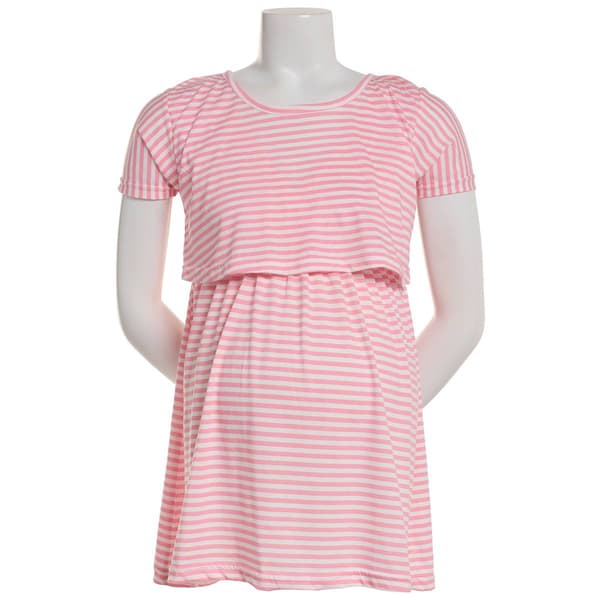Womens Times Two Short Sleeve Popover Striped Nursing Top-Pink