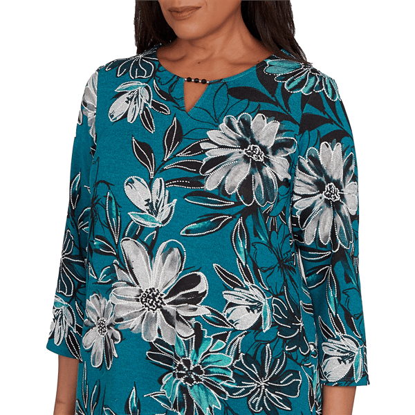 Womens Alfred Dunner Lake Champlain Floral Bead Neck Blouse