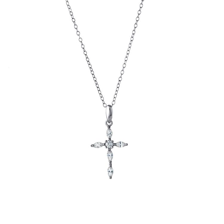 Athra 18in. Chain Sterling Silver Cubic Zirconia Cross Pendant