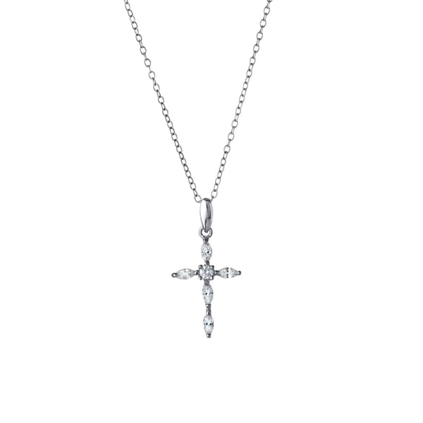 Athra 18in. Chain Sterling Silver Cubic Zirconia Cross Pendant - image 