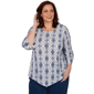 Plus Size Alfred Dunner Indigo Girls 3/4 Sleeve Diamond Blouse - image 1