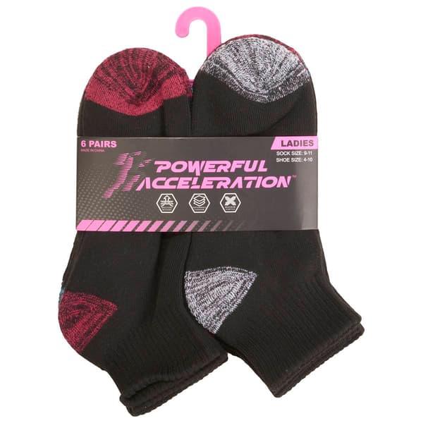 Womens Powerful Acceleration 6pk. Half Cushion Quarter Socks - image 