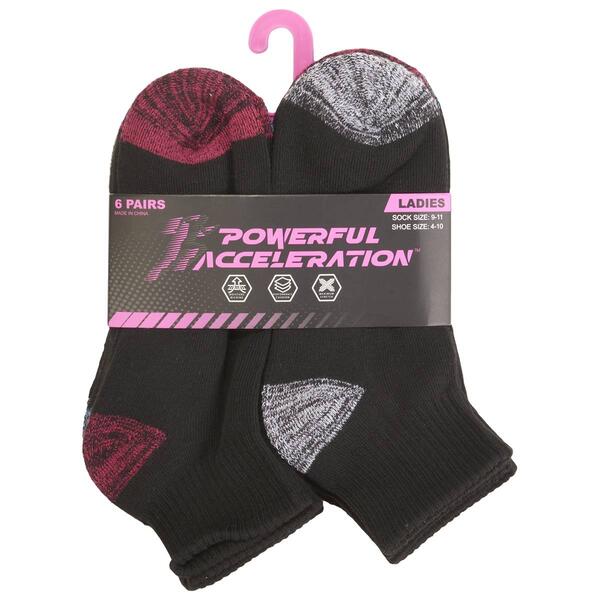 Womens Powerful Acceleration 6pk. Half Cushion Quarter Socks - image 