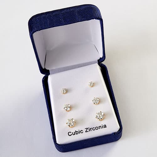 Boxed Trio Set Cubic Zirconia Post Earrings - image 