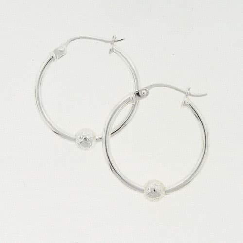 Sterling Silver Brushed Bead Hoop Earrings - image 