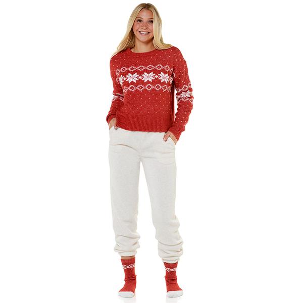 Juniors No Comment Mossy Fair Isle Crew Neck Sweater with Socks