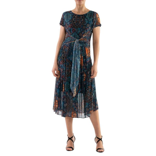 Petite Robbie Bee Short Sleeve Tie Waist Print Midi Dress
