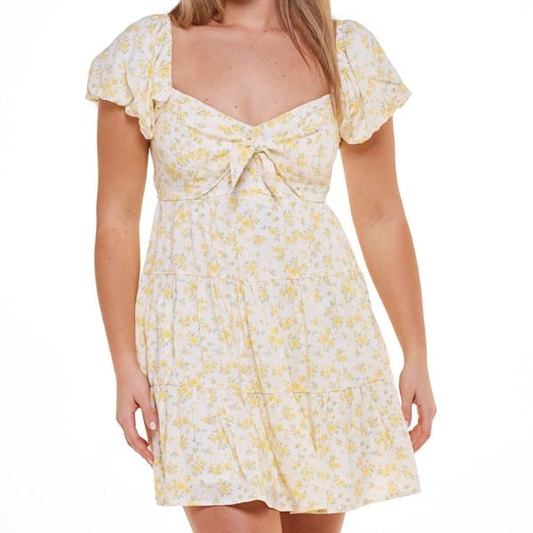 Juniors Trixxi Floral Puff Short Sleeve Tie Front Sundress
