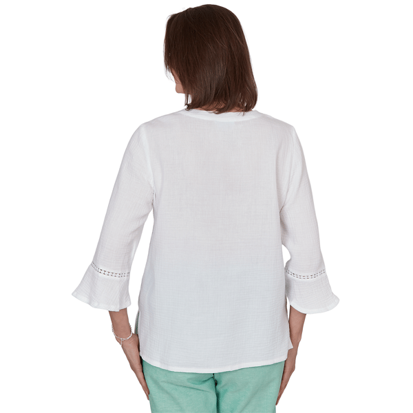 Womens Alfred Dunner Caribbean Blues 3/4 Flounce Sleeve Blouse