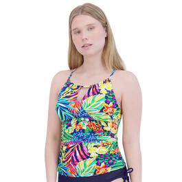 Womens Stella Parker Tropic Heat Shirred Kehole Tankini Swim Top