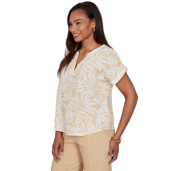 Petite Emaline Verde Grove II Short Roll Sleeve Leaf Blouse