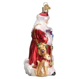 Old World Christmas Santa Furry Friends Glass Ornament