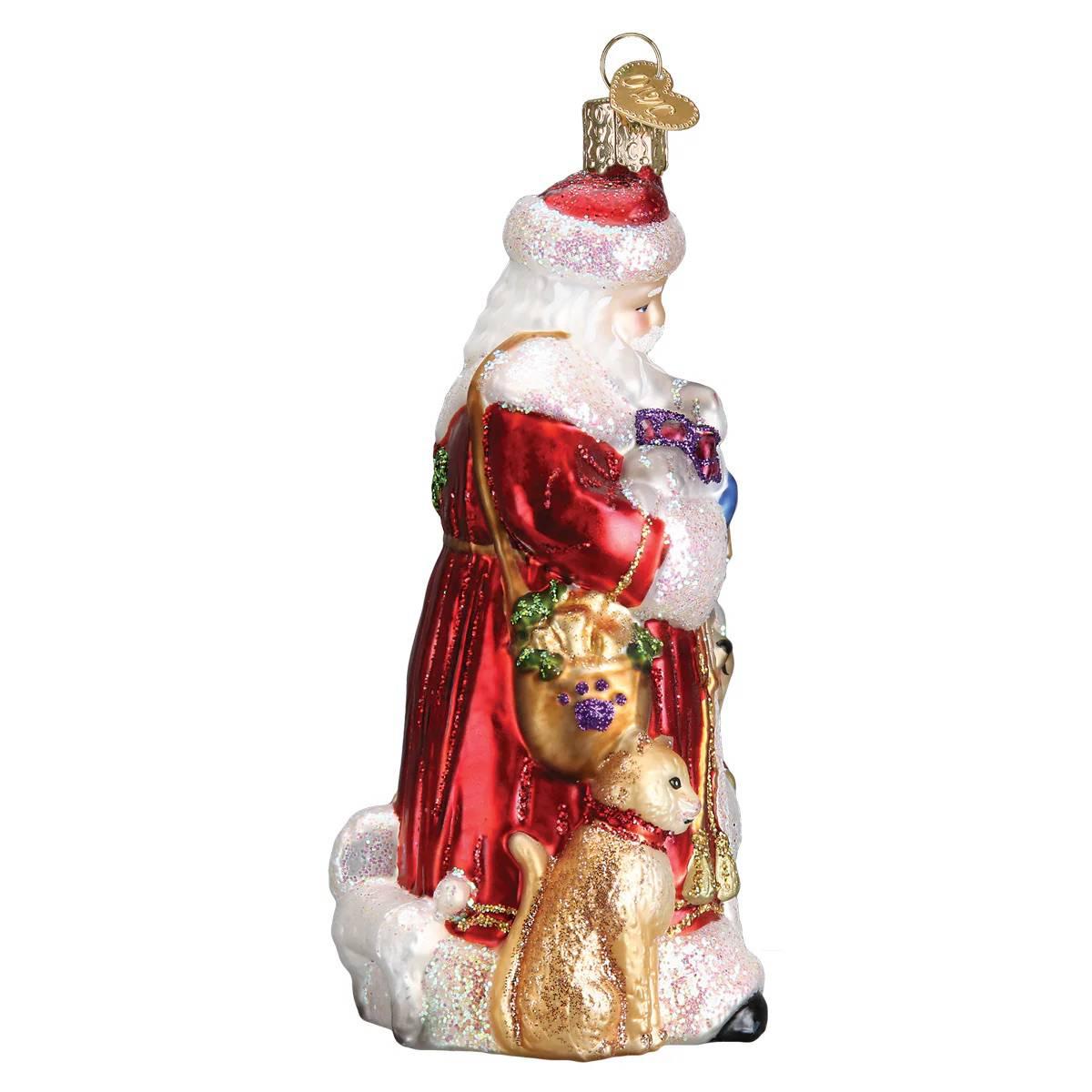 Old World Christmas Santa Furry Friends Glass Ornament