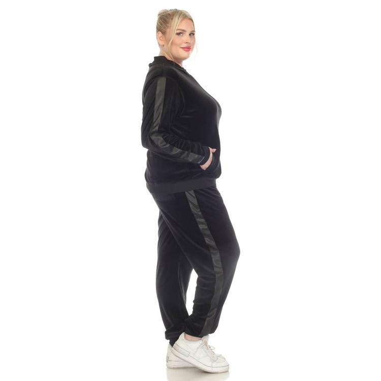 Plus Size White Mark 2pc. Tracksuit Set w/ Faux Leather Stripe