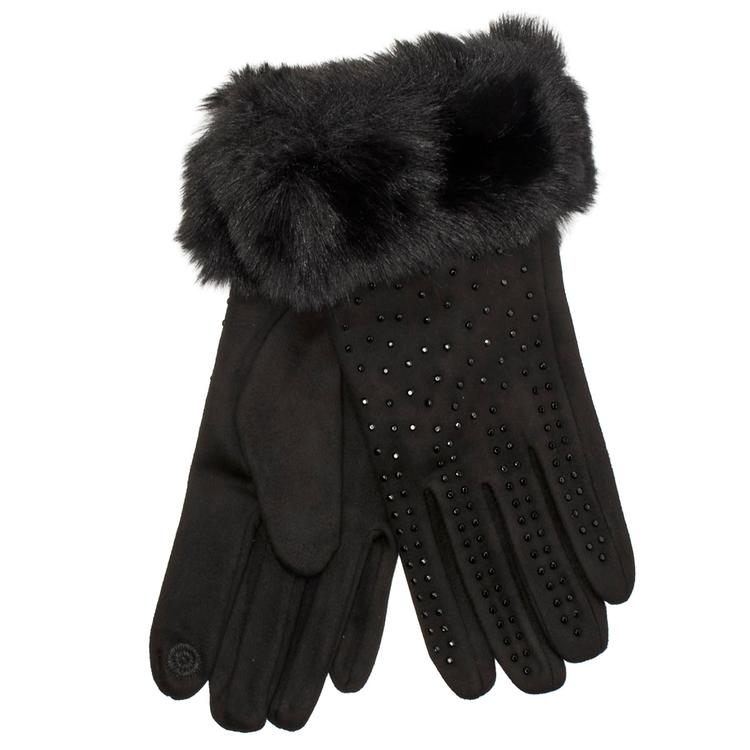 Womens Nanette Lepore Faux Fur Cuff Studded Gloves