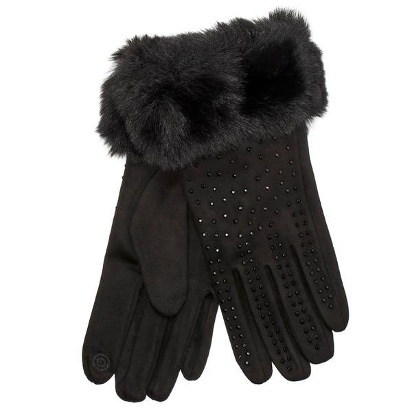 Womens Nanette Lepore Faux Fur Cuff Studded Gloves - image 