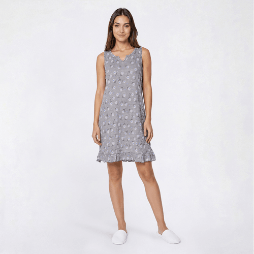 Womens Rene Rofe(R) Sleeveless Floral Crinkle Ruffle Hem Nightshirt