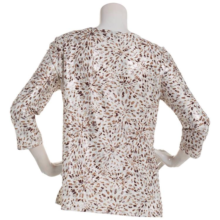 Womens Emily Daniels 3/4 Sleeve Foil Abstract Jacquard Tee