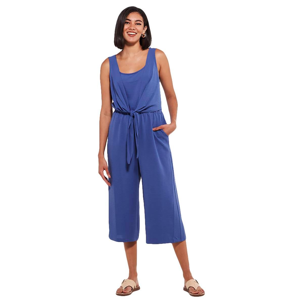 Womens Connected Apparel Sleeveless Tie Waist Jumpsuit