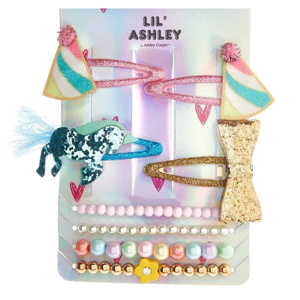 Kids Lil'' Ashley 4pc. Flower Bracelet & Unicorn Hair Clips Set - image 