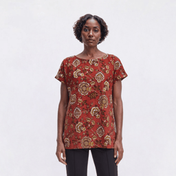 Petite Emily Daniels Short Sleeve Floral Button Blouse