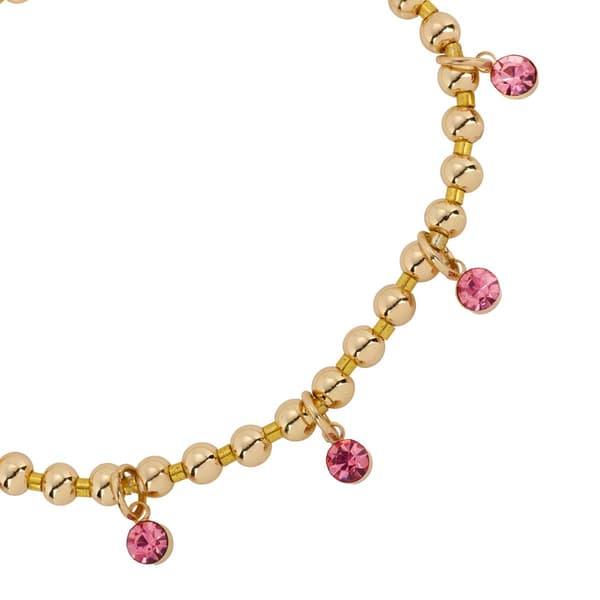 Athra Gold Over Brass Pink Crystal Drop Stretch Beaded Bracelet