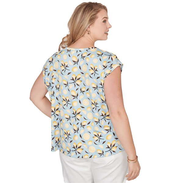 Plus Size Emaline Key Items Cap Sleeve All Over Lemon Blouse - image 