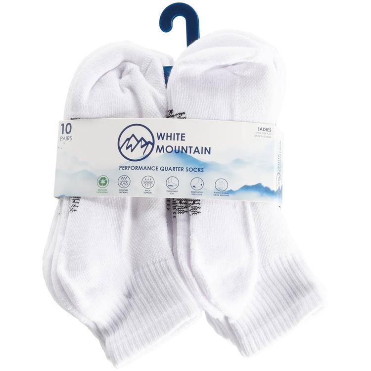 Womens White Mountain 10pk. White Quarter Socks