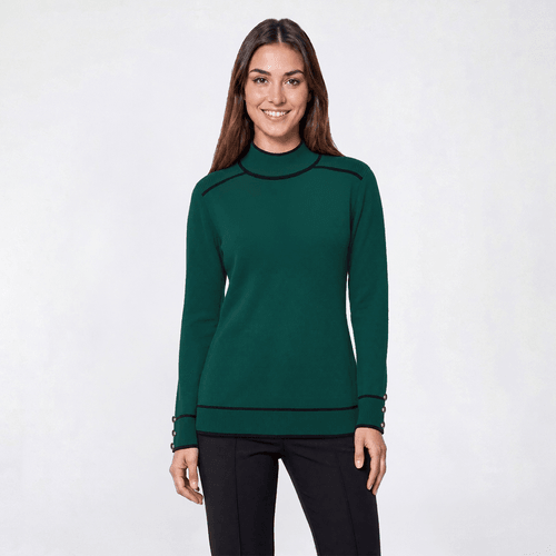 Womens Retrology Mock Neck Sweater with Piping