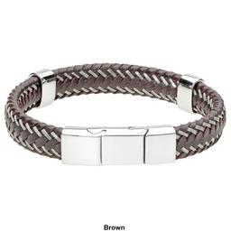 Mens Lynx Stainless Steel & Leather Bracelet