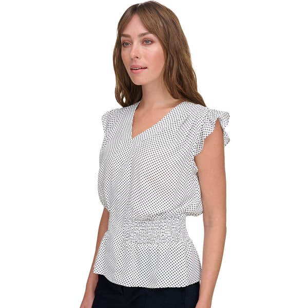 Womens Tommy Hilfiger Cap Sleeve Smocked Dot Top - image 