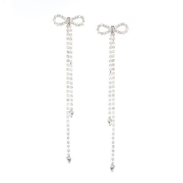 Rosa Rhinestones Bow w/ Tassels Drop Earrings - image 