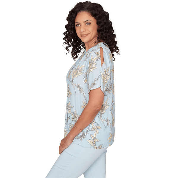 Petite Emaline Limoncello Sunrise Cold Shoulder Floral Blouse