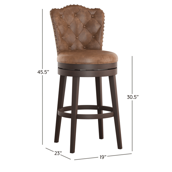 HH2 Home Edenwood Chestnut Bar Height Swivel Stool w/ Tufted Back