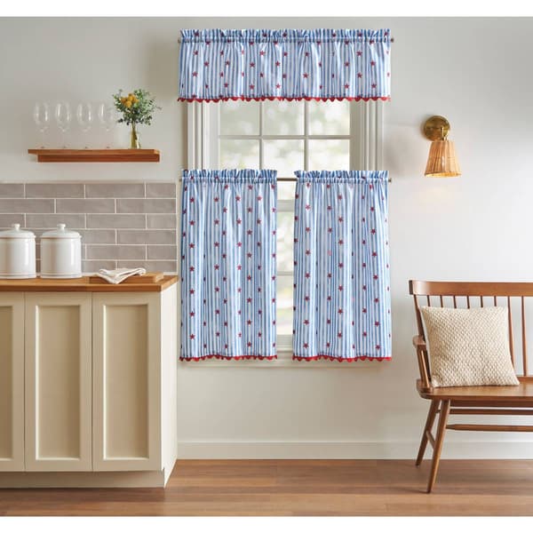 Stars & Stripes w/ Rick Rack 3pc. Tier Kitchen Curtains Set - image 