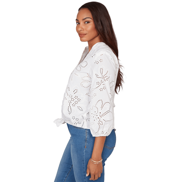 Womens Ruby Rd. Hothouse Florals Tie Front Eyelet Blouse