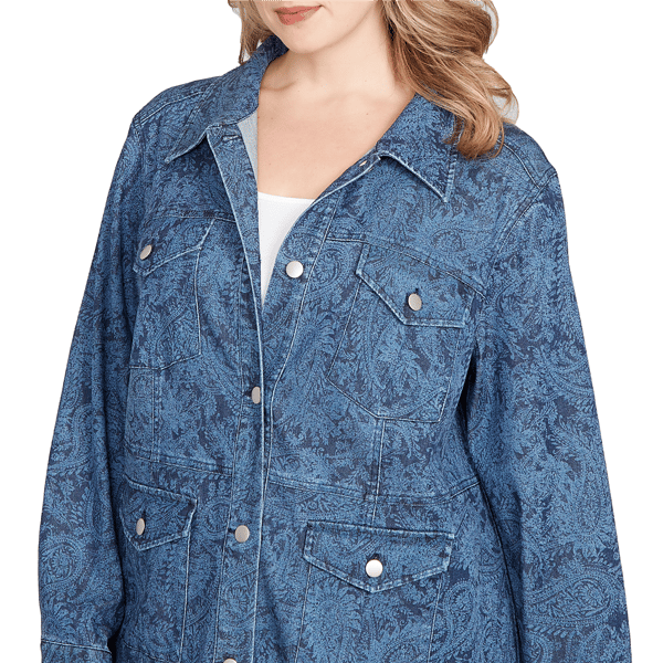 Plus Size Ruby Rd. Indigo Go Paisley Stretch Denim Jacket