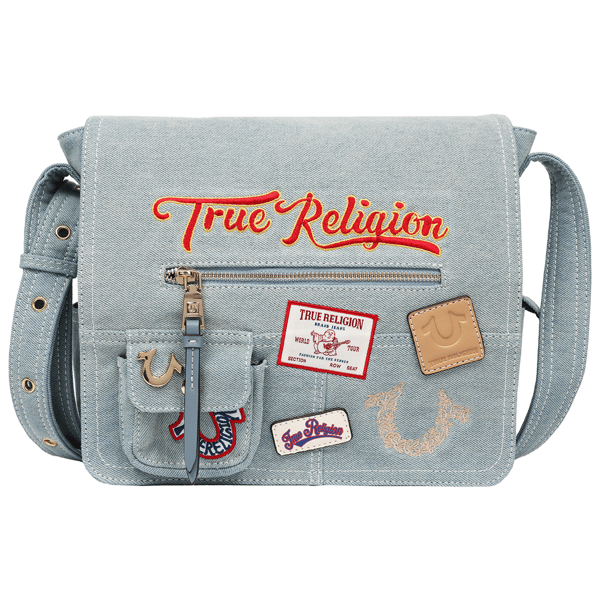 True Religion Multi Patch Denim Messenger Bag - image 